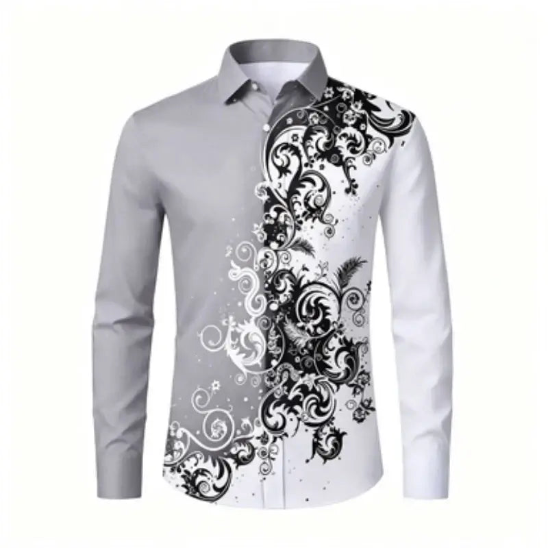 Men's Printed Long-Sleeve Collared Shirt, European Pattern
