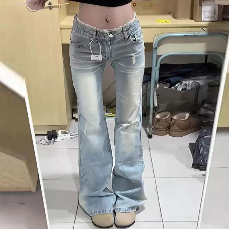 Women's Plus Size Light Wash Flared Low-Rise Bell Bottom Jeans