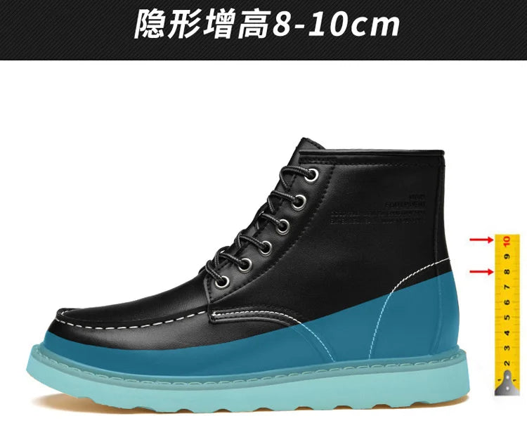 Men's Hidden Heel Elevator Leather Height Boots 6-10CM