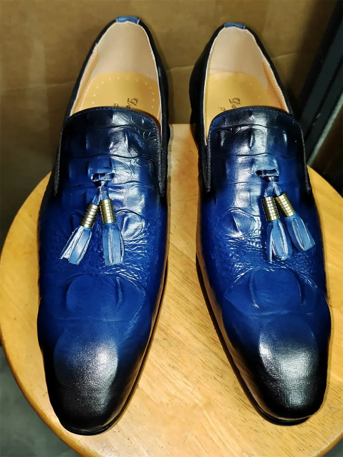Men's Genuine Leather Black Tassel Loafers Formal Slip-On Dress Shoes