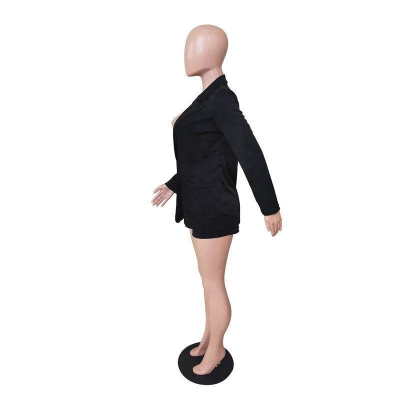 Women's Office Blazer Coat and Shorts Two-Piece Set