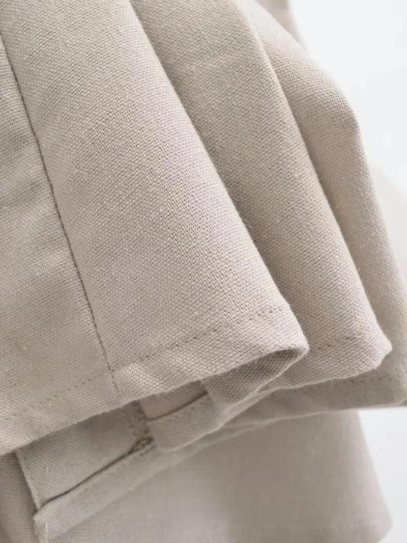 Women's Strapless V-Neck Linen Vintage Midi Sundress