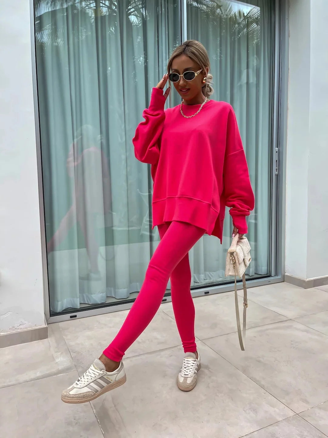 Women's Loose Shirt and Tight Pants Two-Piece Set