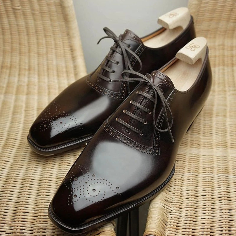 Men's Brown Black PU Lace-up Brogue Oxford Dress Shoes