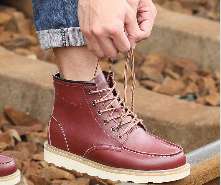Men's Hidden Heel Elevator Leather Height Boots 6-10CM