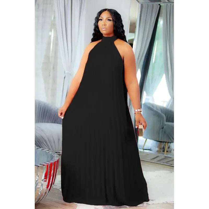 Women's Plus-Size Halter Hollow Split A-Line Bandage Maxi Dress