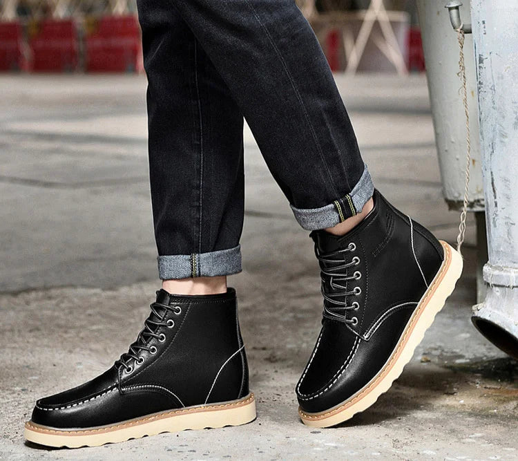 Men's Hidden Heel Elevator Leather Height Boots 6-10CM