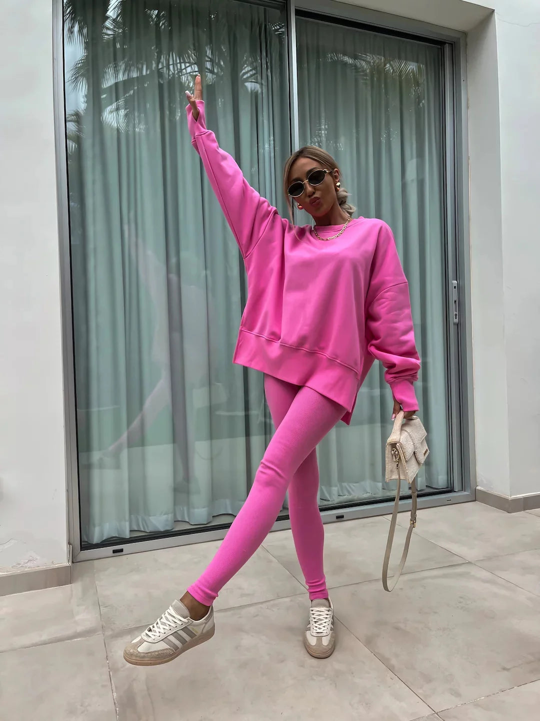 Women's Loose Shirt and Tight Pants Two-Piece Set
