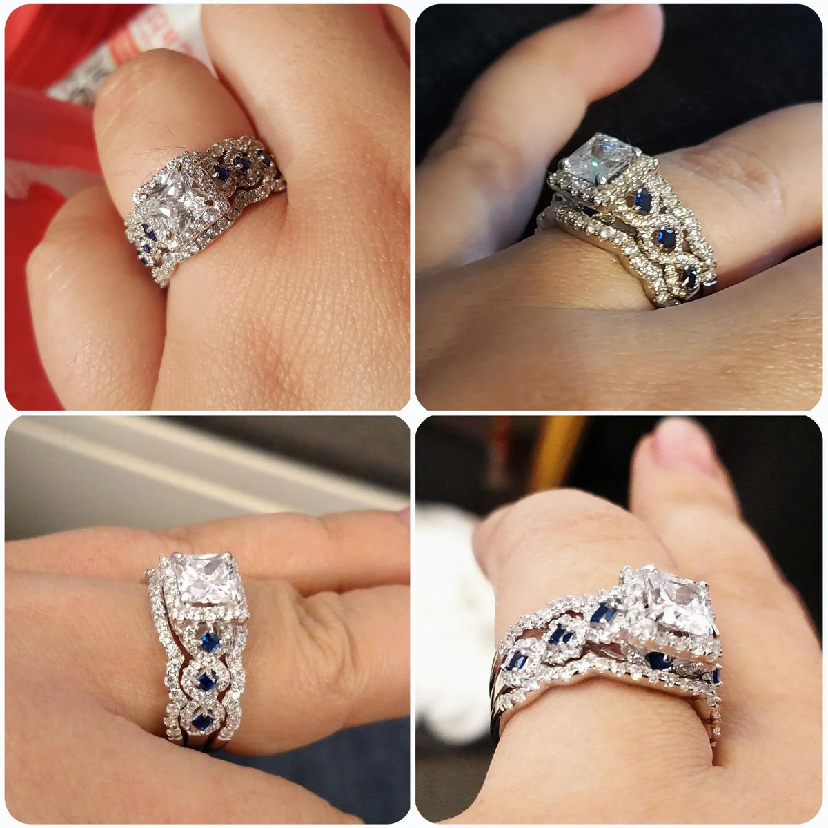 Women's 925 Silver Princess Cut CZ Bridal Ring Set