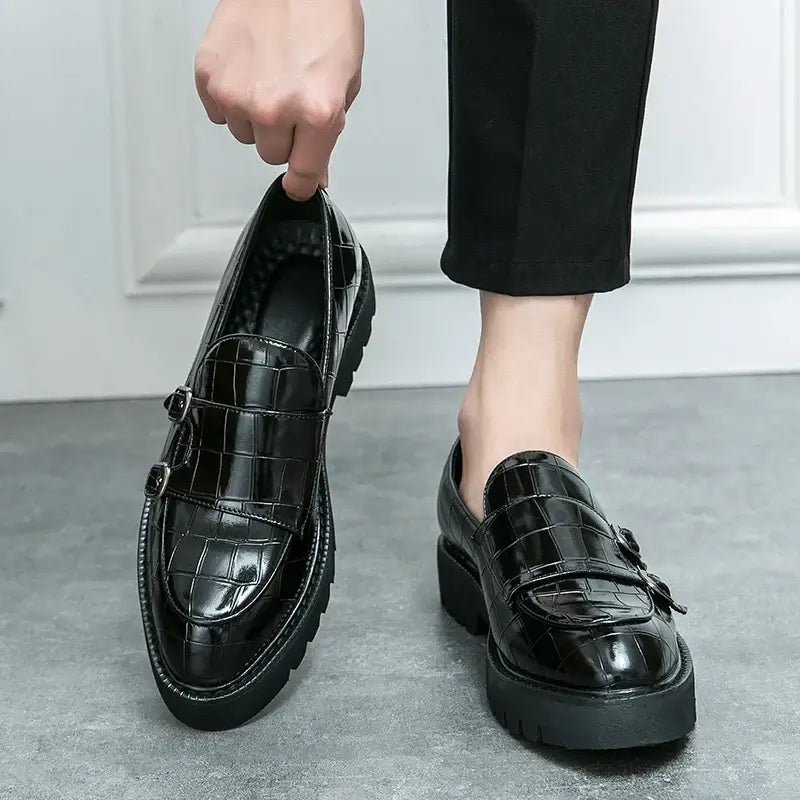 Men's Thick-Sole Soft Monk Strap Loafers, Party Wedding Street Shoes