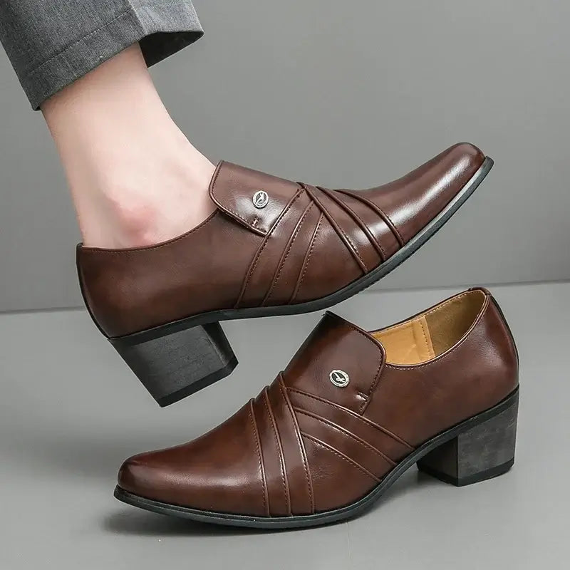 Men's Pointed Leather Height-Increase Business Dress Shoes