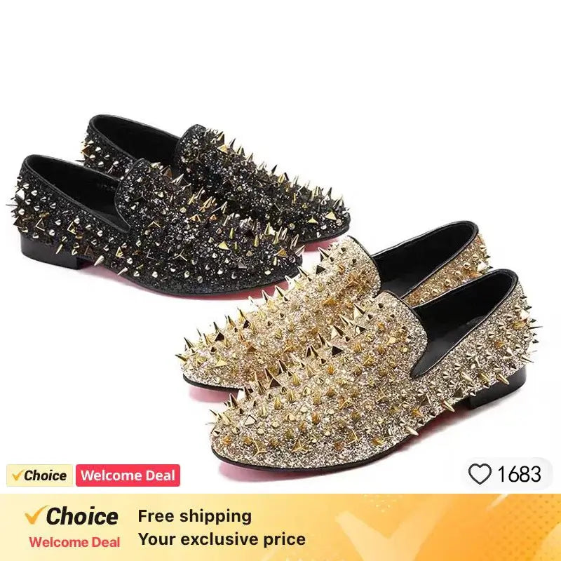 Men's Blue Bling Spike Slip-On Loafer Dress Shoes