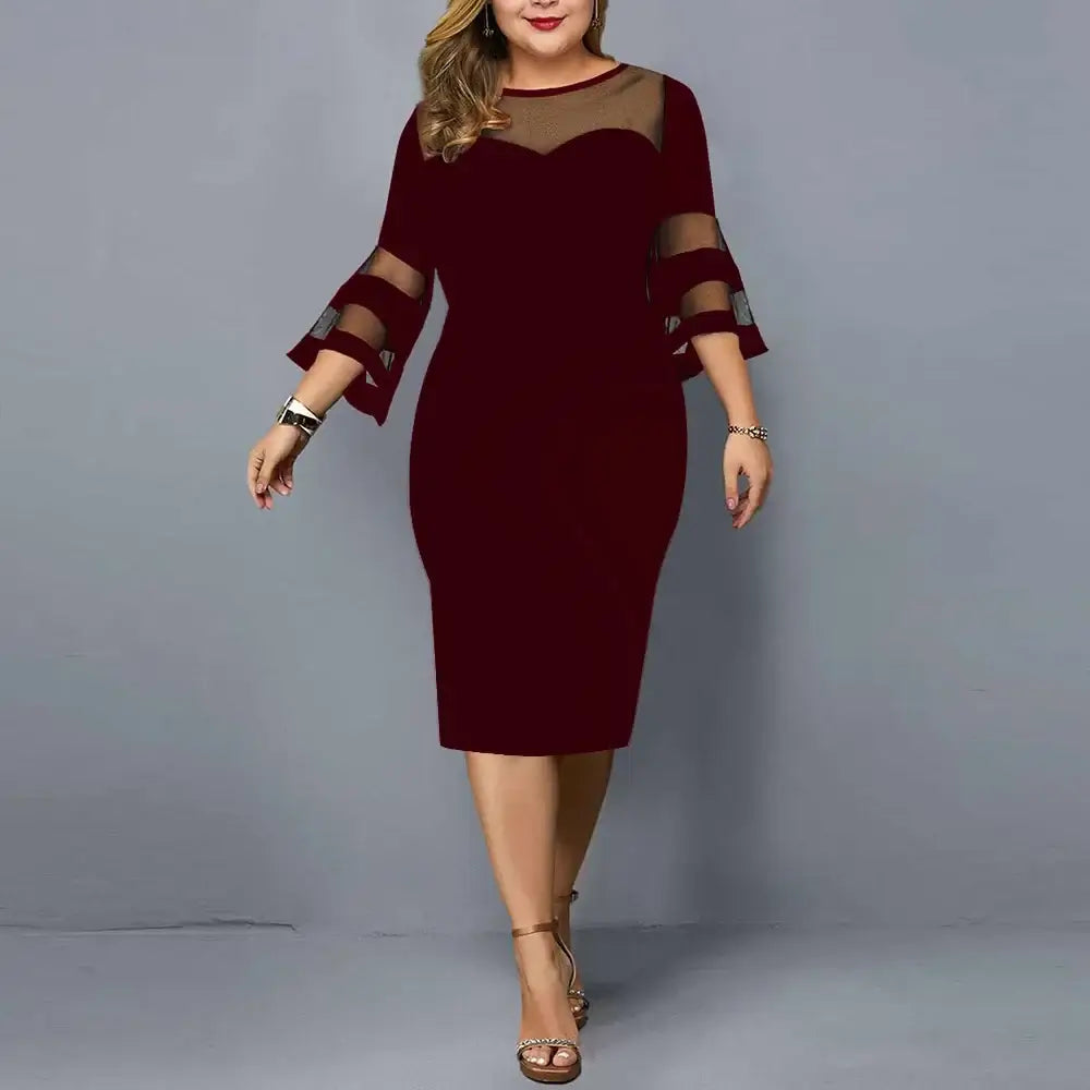 Women's Plus Size Lace Mesh Patchwork Bodycon Evening Dress