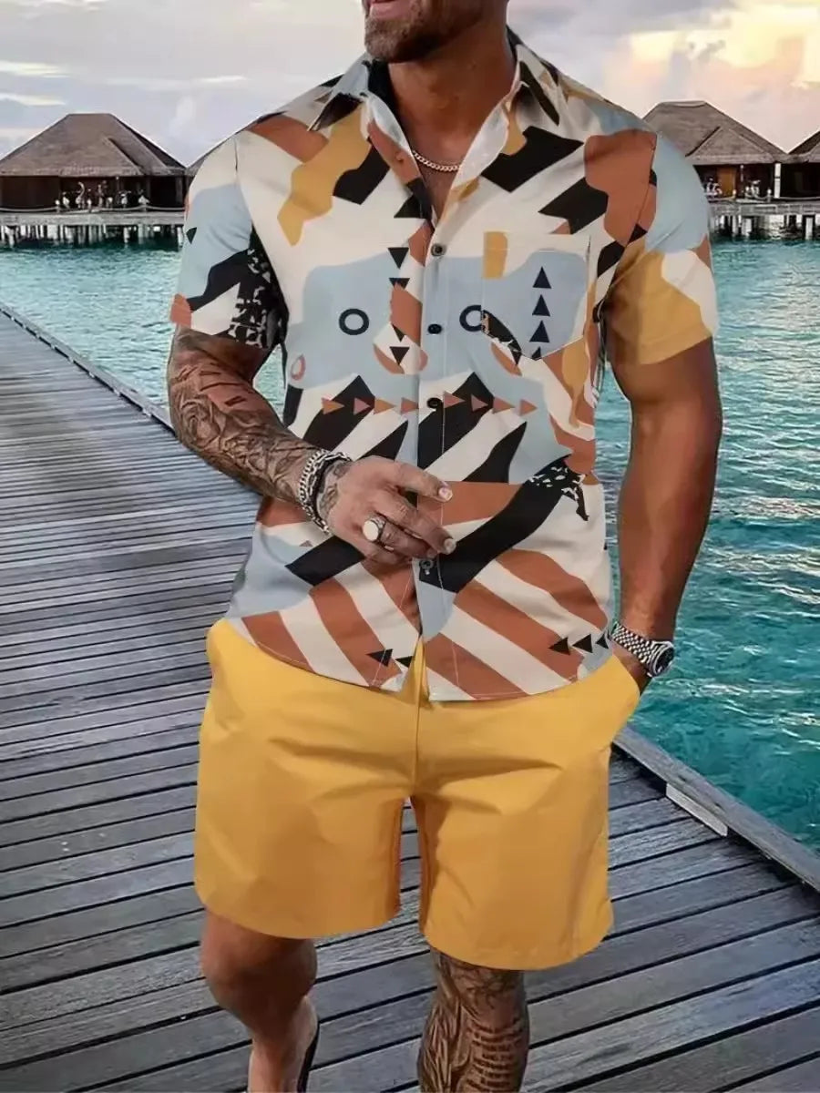 Men's Coconut Print Shirt and Shorts Two-Piece Set
