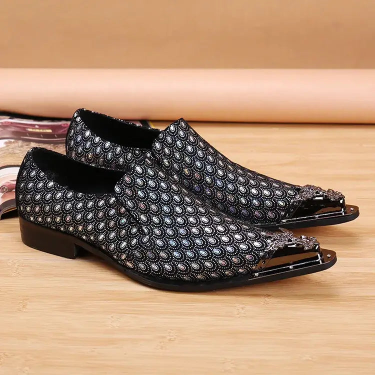 Men's Pointed Metal Toe Leather Dress Shoes