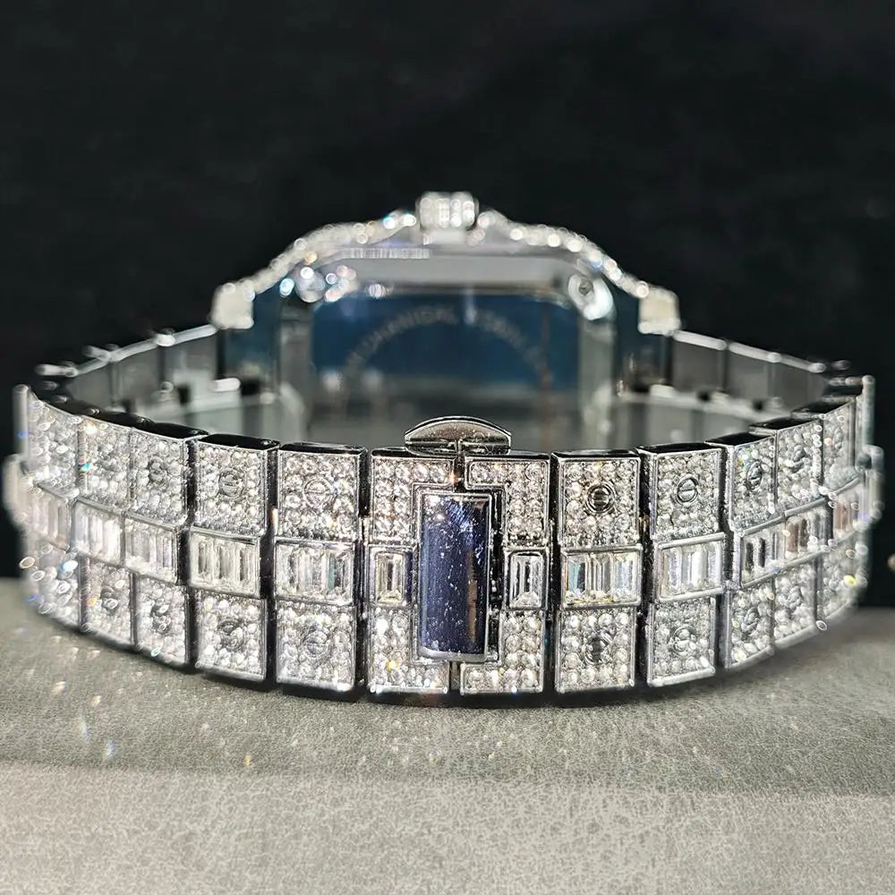 Men's iced-out diamond watch side view