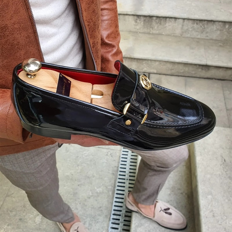 Men's Black Round Toe Slip-On Dress Loafers