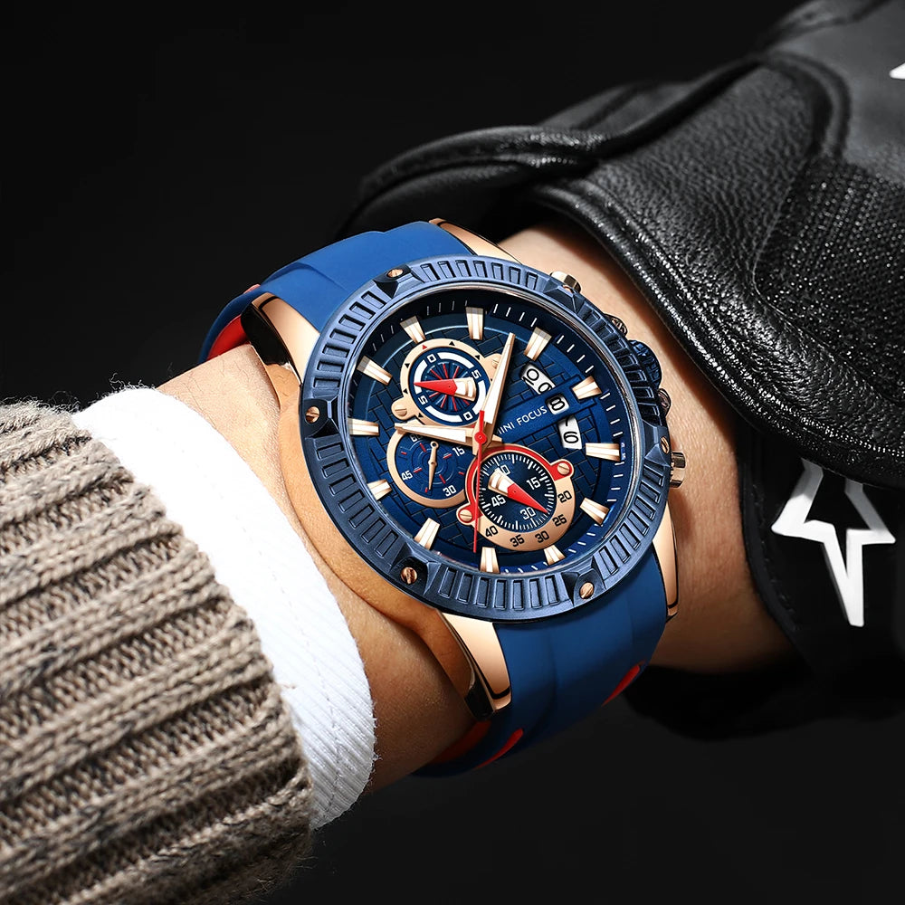 Men's Splash-Resistant Silicone Quartz Chronograph Watch, Luminous Dial