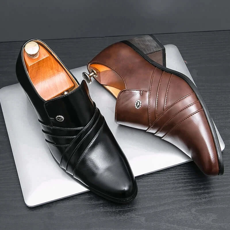 Men's Pointed Leather Height-Increase Business Dress Shoes