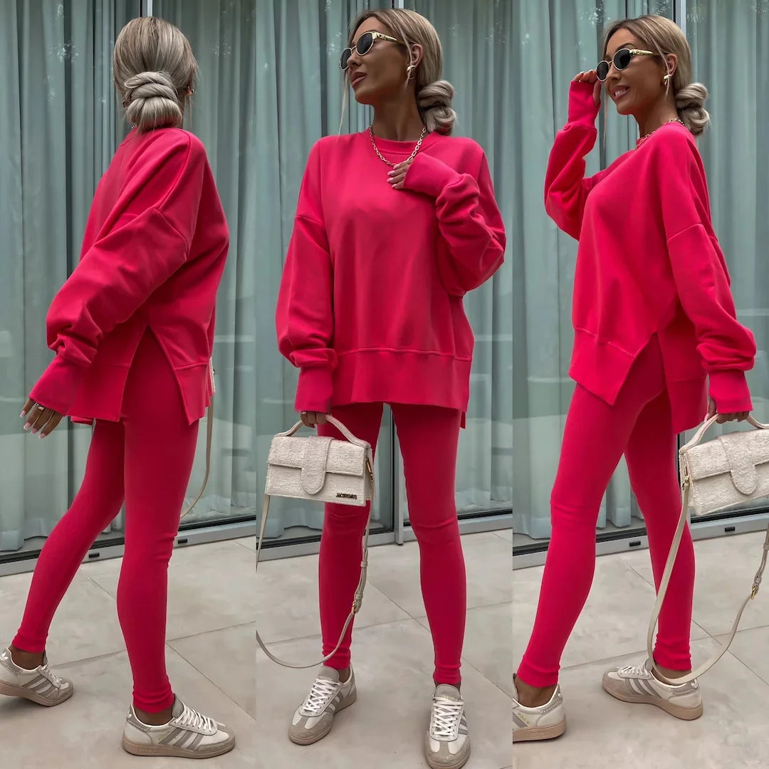 Women's Loose Shirt and Tight Pants Two-Piece Set