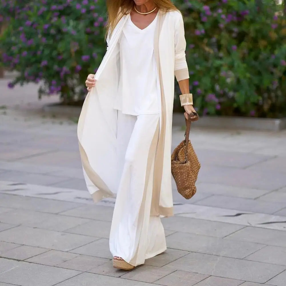 Women's 3-Piece Fall Spaghetti Strap Cardigan Vest Coat Pants Set