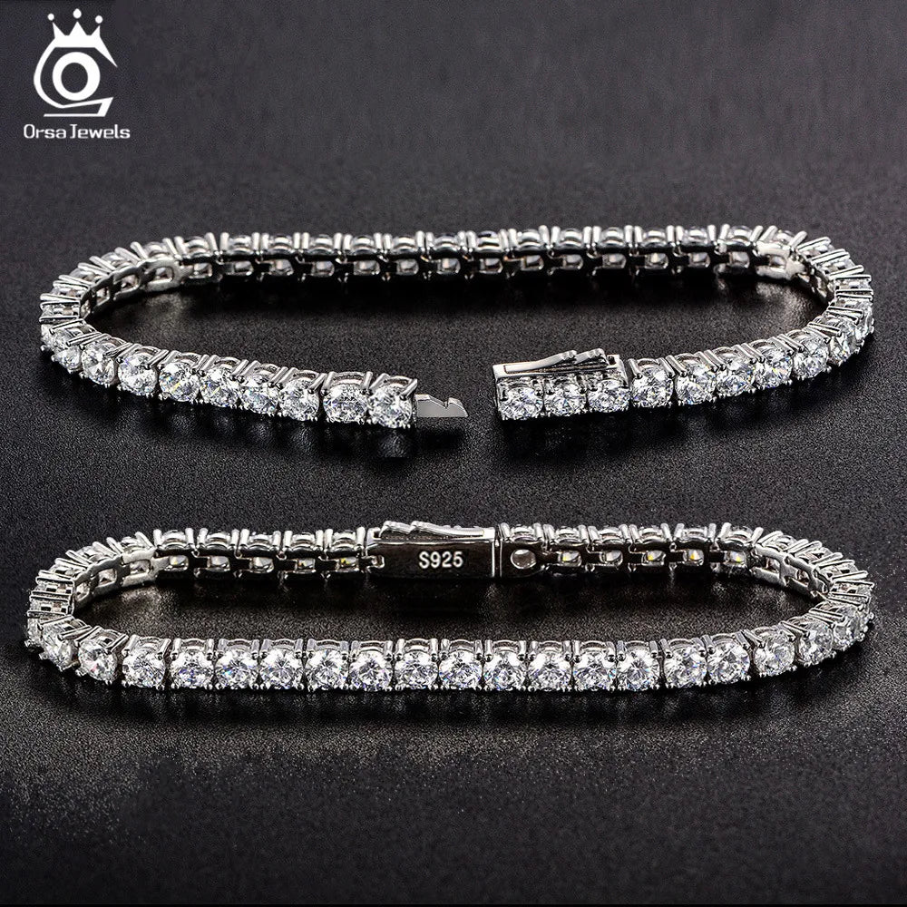 Unisex 925 Sterling Silver Tennis Chain Bracelet