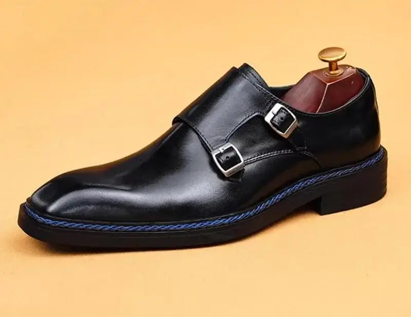 Men's Cowhide Square Toe Double Monk Strap Dress Shoes