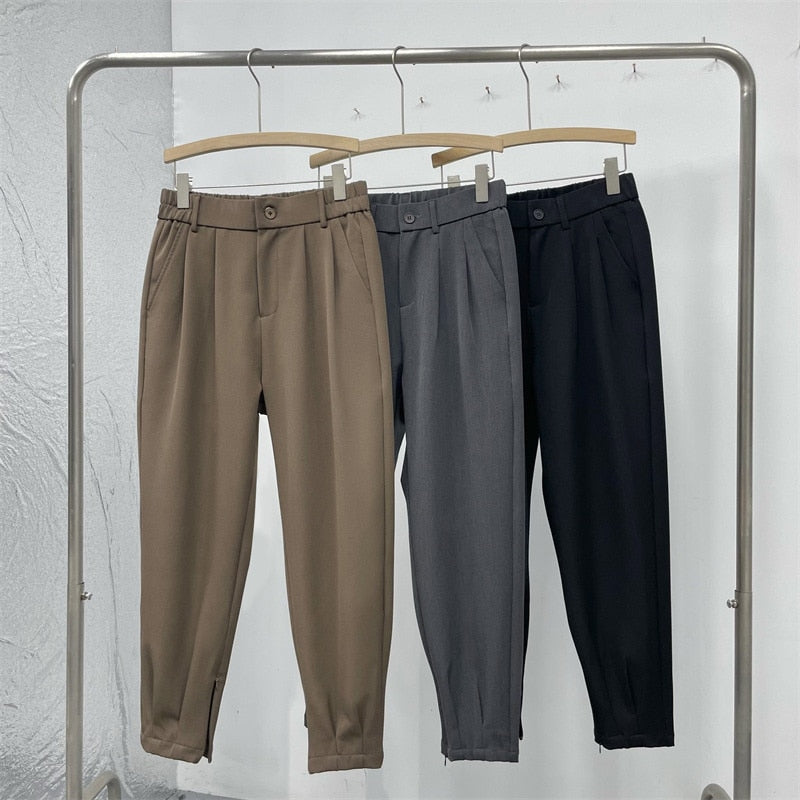 Men's Solid Ankle-Zip Straight Business Dress Pants
