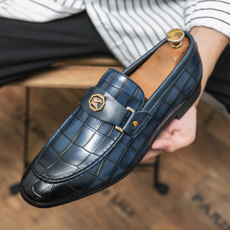 Men's Black Round Toe Slip-On Dress Loafers
