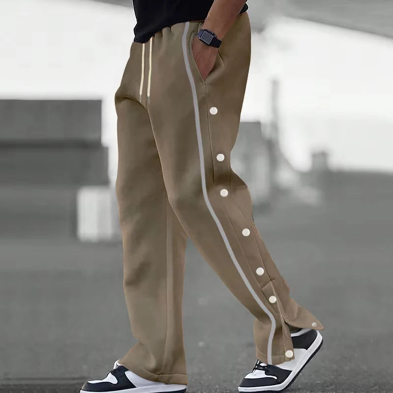 Men's Loose Solid Patchwork Side Button Straight Trousers