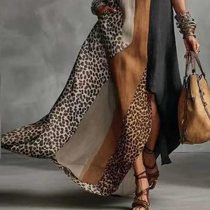 Women's Animal-Print Halter Split-Hem Maxi Dress, Sleeveless