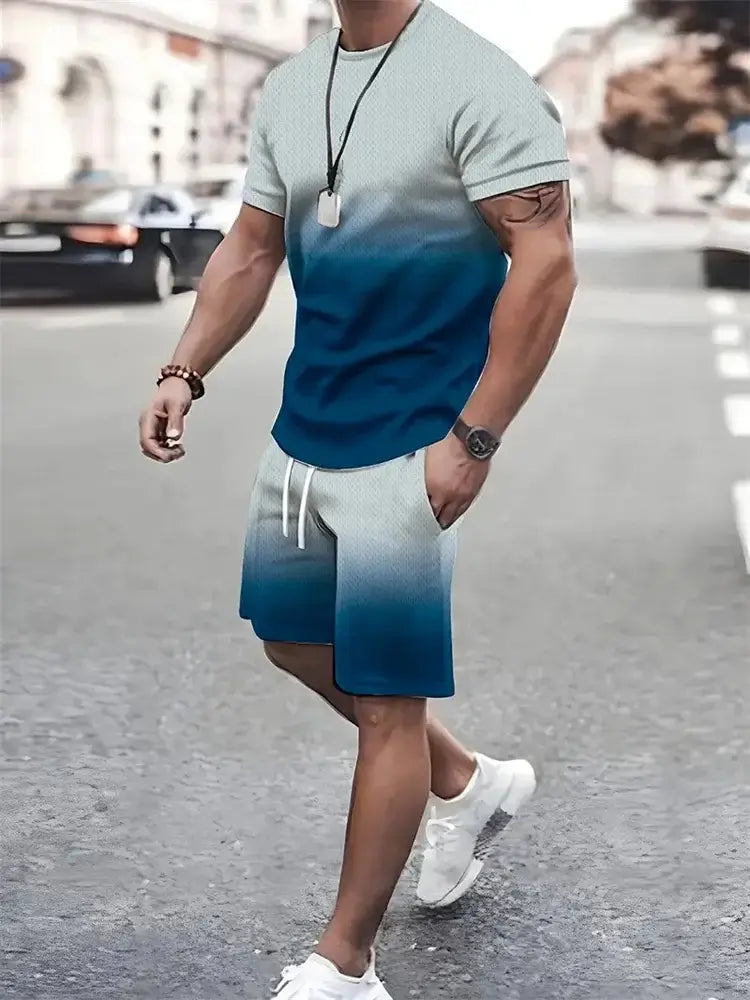 Mens T Shirt Shorts Set Fashion Mens Cross Printed Short Sleeve Two Pieces Oversized Outdoor Beach Sports Men's Plus Size Suit