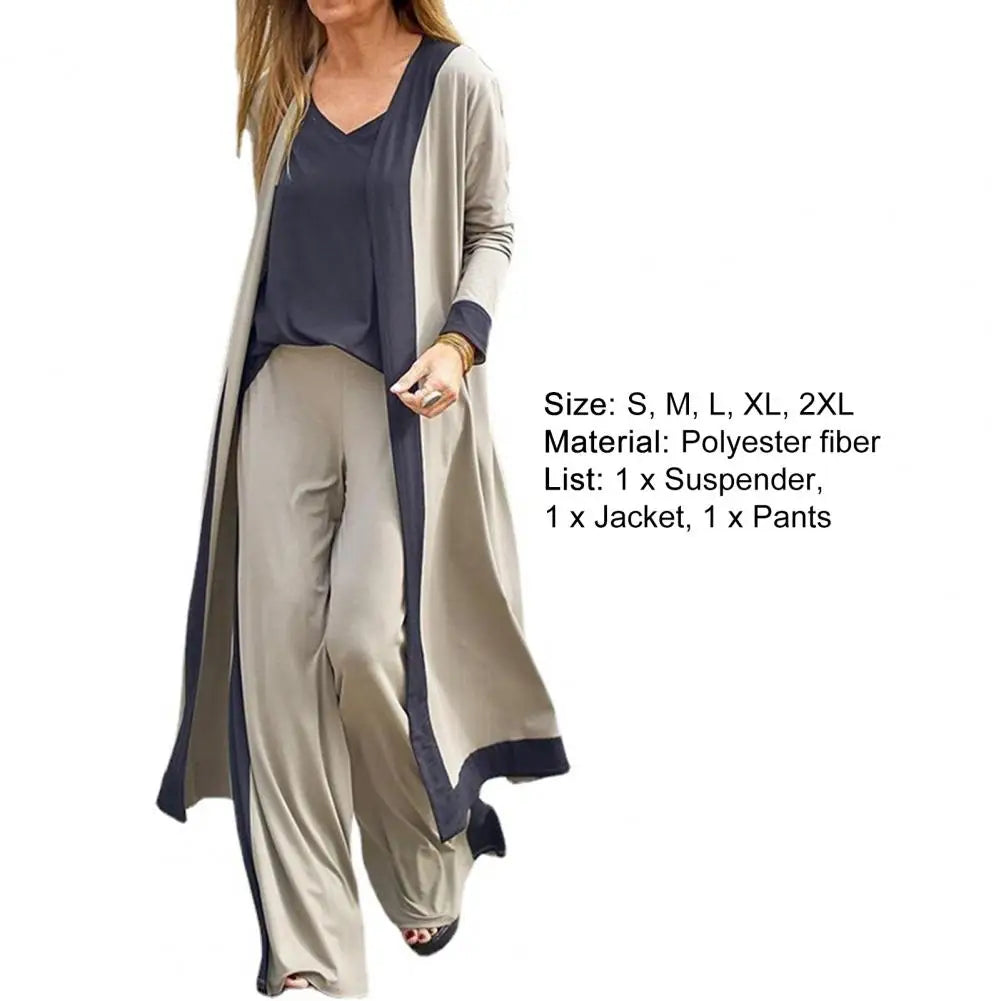 Women's 3-Piece Fall Spaghetti Strap Cardigan Vest Coat Pants Set