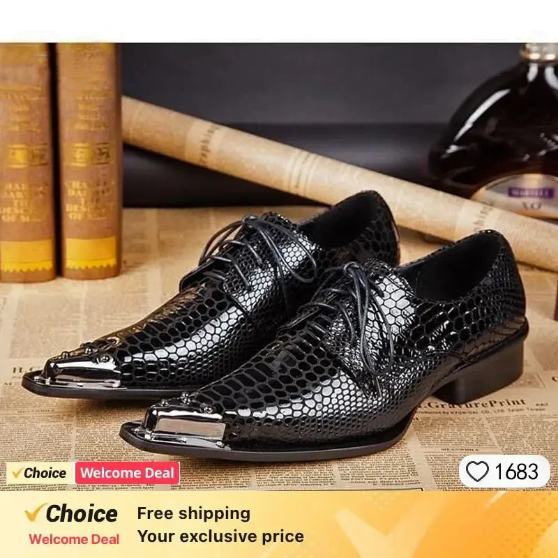 Men's Glitter Gold Italian Pointed Leather Wedding Dress Shoes