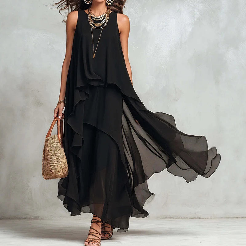 Women's Sleeveless O-Neck Irregular Maxi Holiday Dress