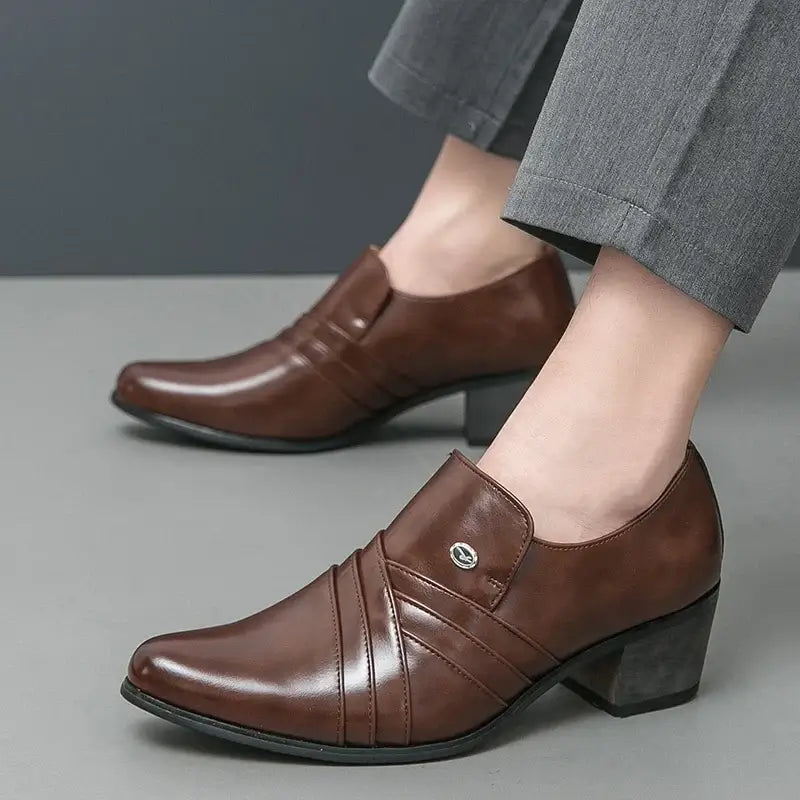 Men's Pointed Leather Height-Increase Business Dress Shoes