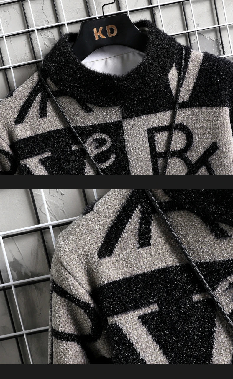 Men's Striped Round-Neck Knit Pullover Sweater