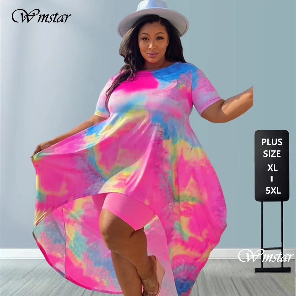 Women's Plus Size Tie-Dye Tank Top and Shorts Summer Set