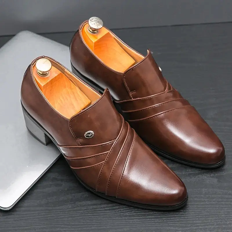 Men's Pointed Leather Height-Increase Business Dress Shoes
