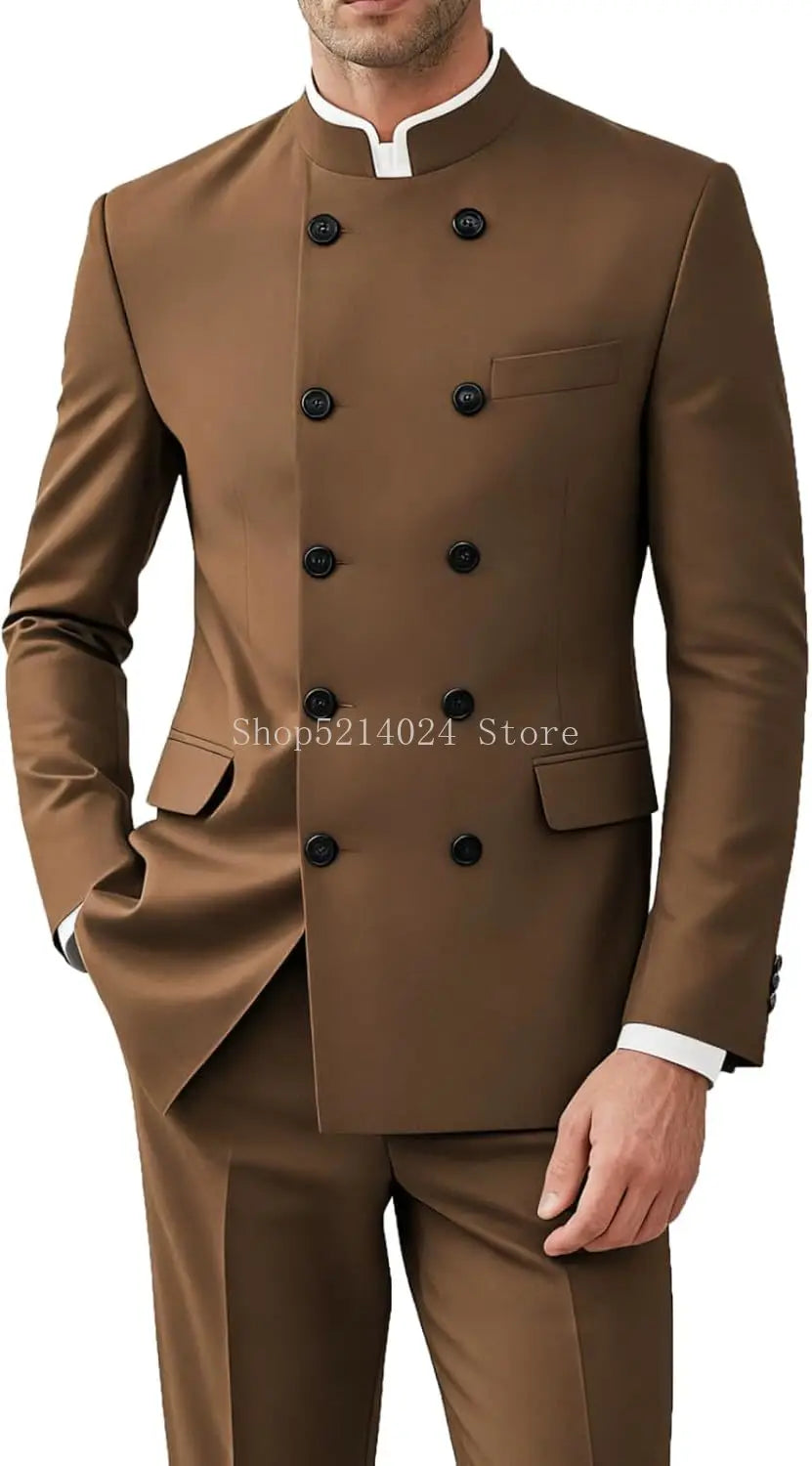 Men 2 Pieces Suit for Men Gold Button Jacket Pant Set Traditional Wedding, Casual and Business