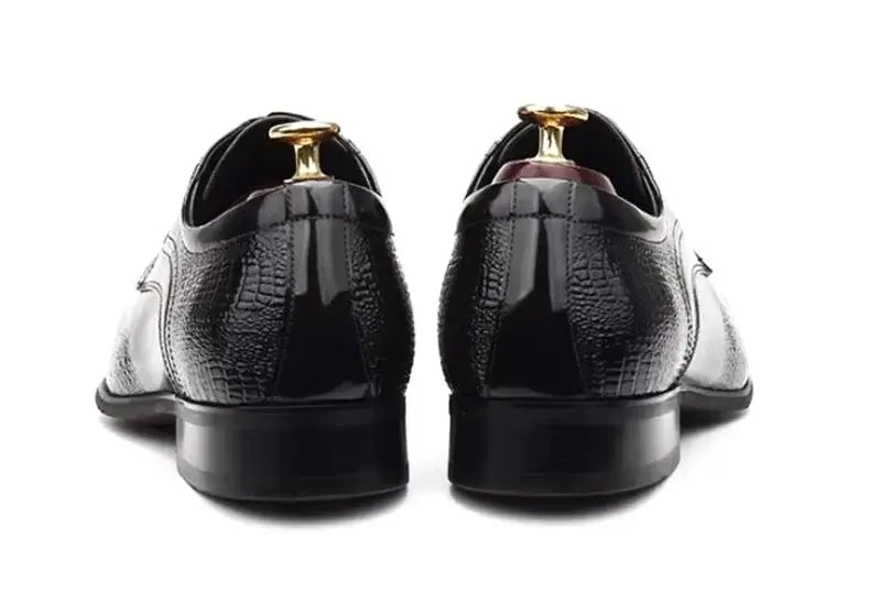 Men's Crocodile-Pattern Pointed Toe Leather Dress Shoes