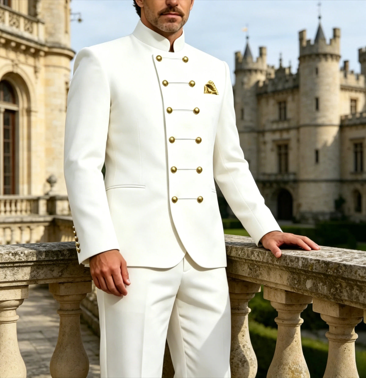 Men's White Straight Two-Piece Jacket and Pants Suit