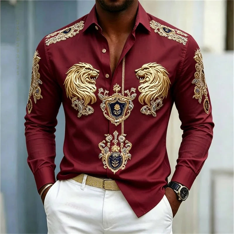 Men's Baroque Lion Head Slim Fit Long Sleeve Shirt XS-6XL