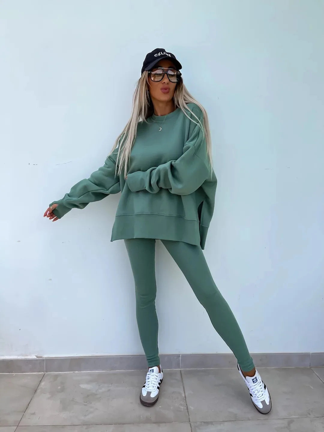 Women's Loose Shirt and Tight Pants Two-Piece Set