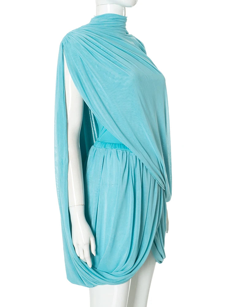 Women's Strapless Shawl Vest and Irregular Pleat Skirt Two-Piece Set