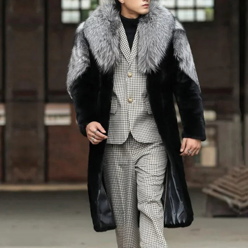 Men's Winter Thick Hooded Faux Fox Fur Parka Coat