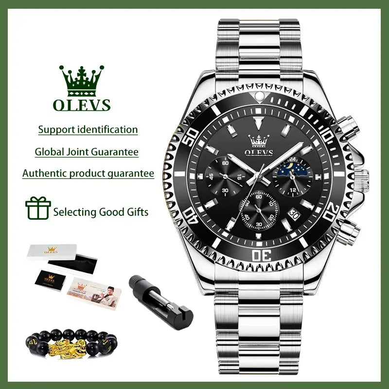 Men's Steel Moon Phase Chronograph Quartz Watch