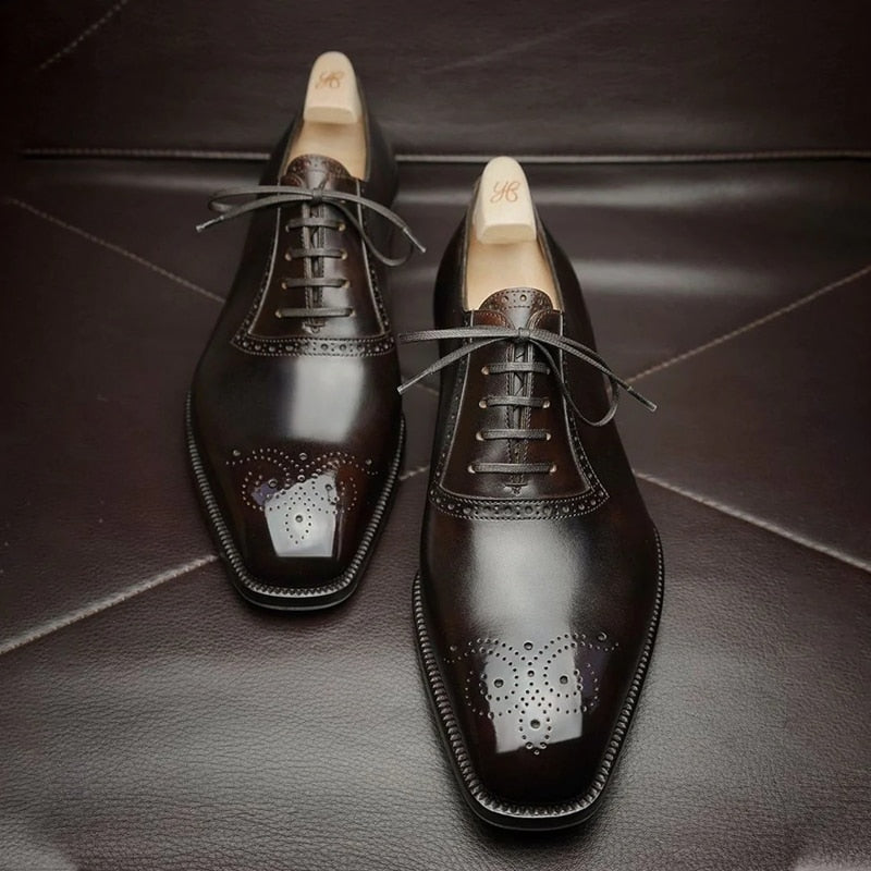 Men's Brown Black PU Lace-up Brogue Oxford Dress Shoes