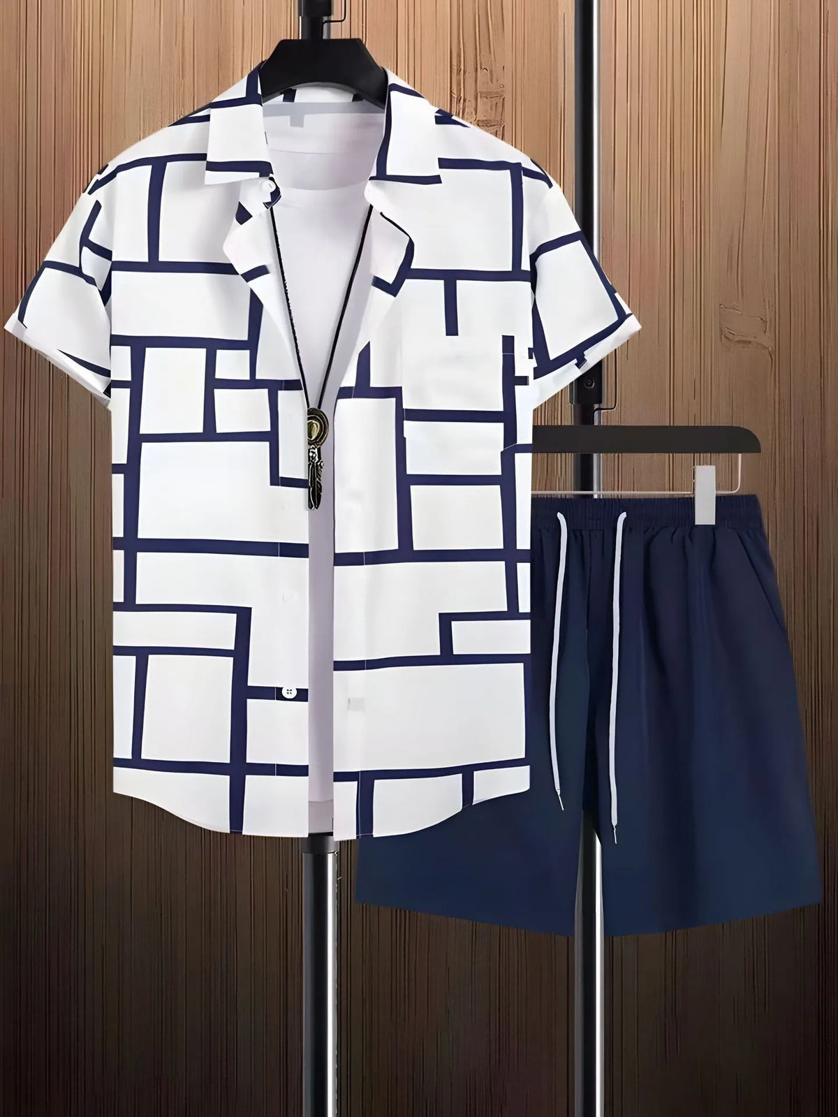 Men's Coconut Print Shirt and Shorts Two-Piece Set