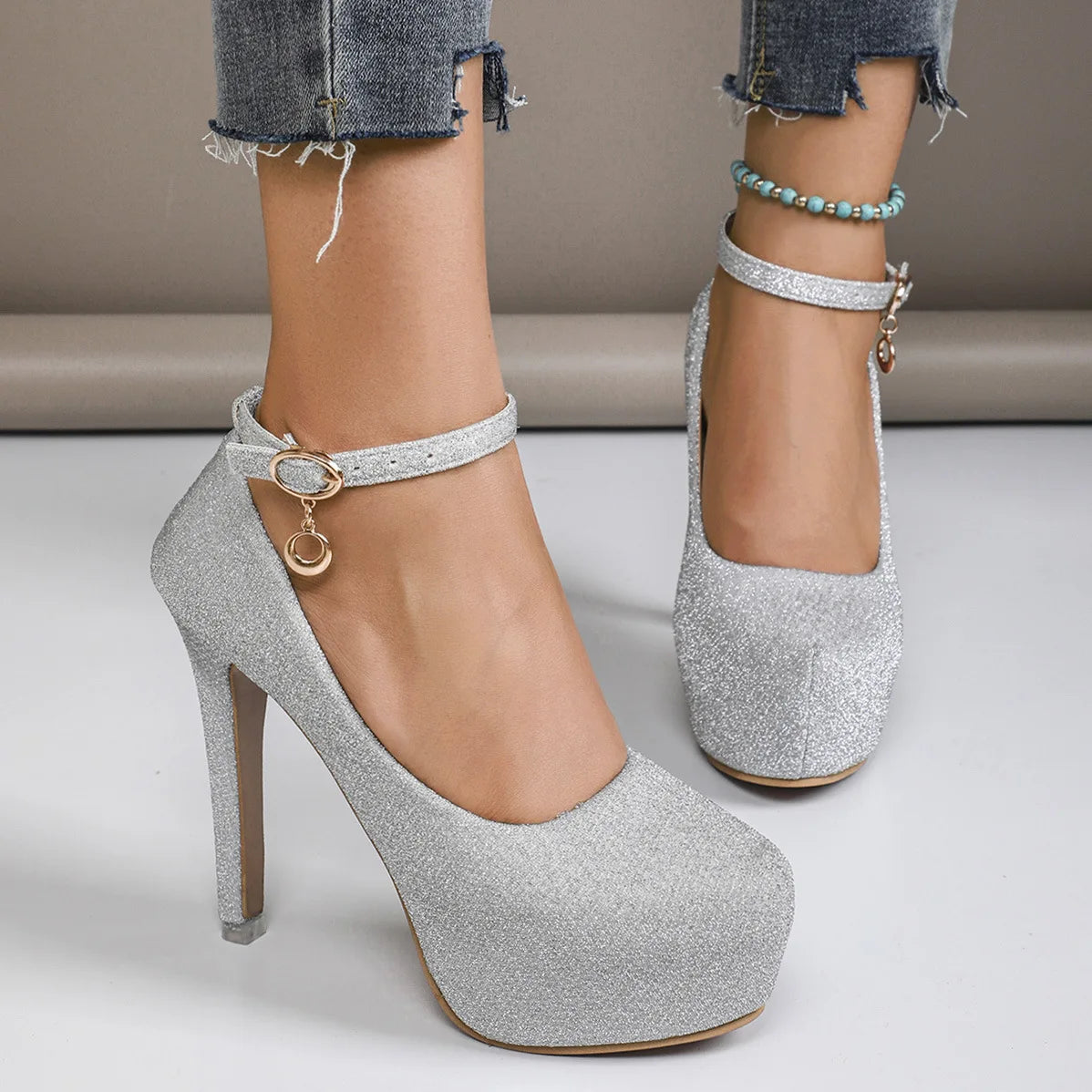 Women's Thin Heel Platform Buckle Strap High Heels